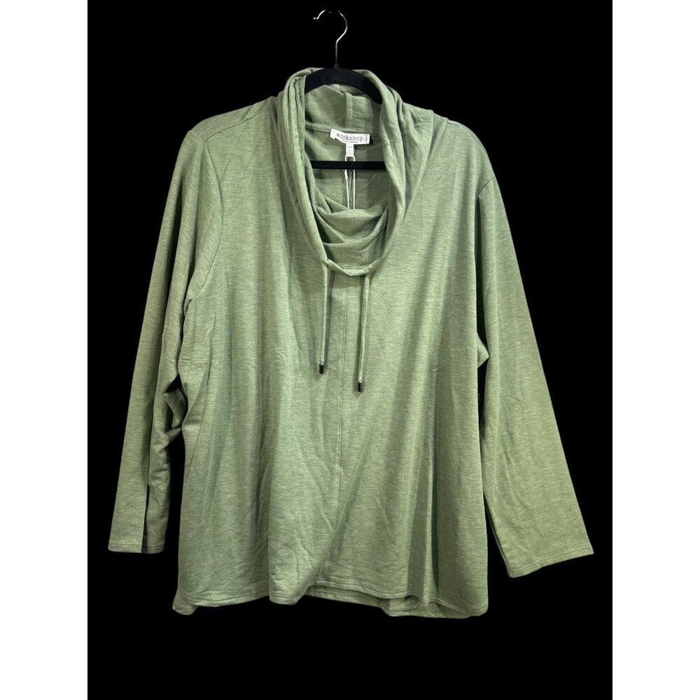 NWT Workshop Womens 1X Olive Heather Long Sleeve Cowl Neck Top MSRP $68